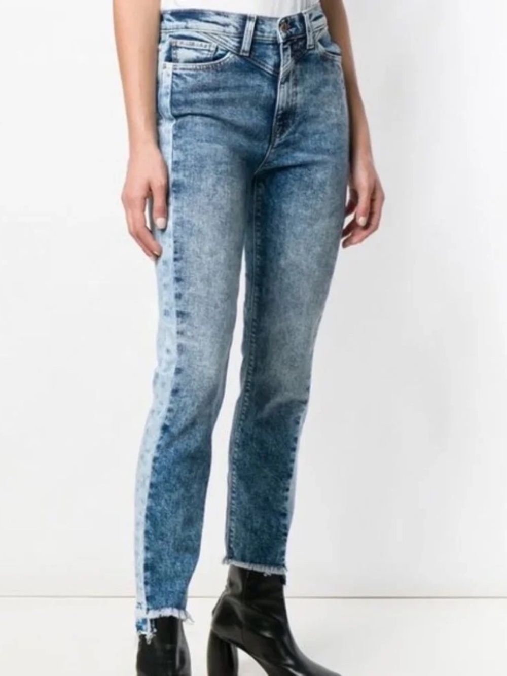 Hudson Zoeey Straight Crop Jeans Women Size 29 Raw Hem Two Tone Denim